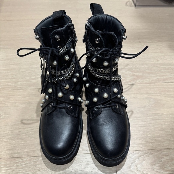 Zara Black Leather Combat Boots - Picture 3 of 8
